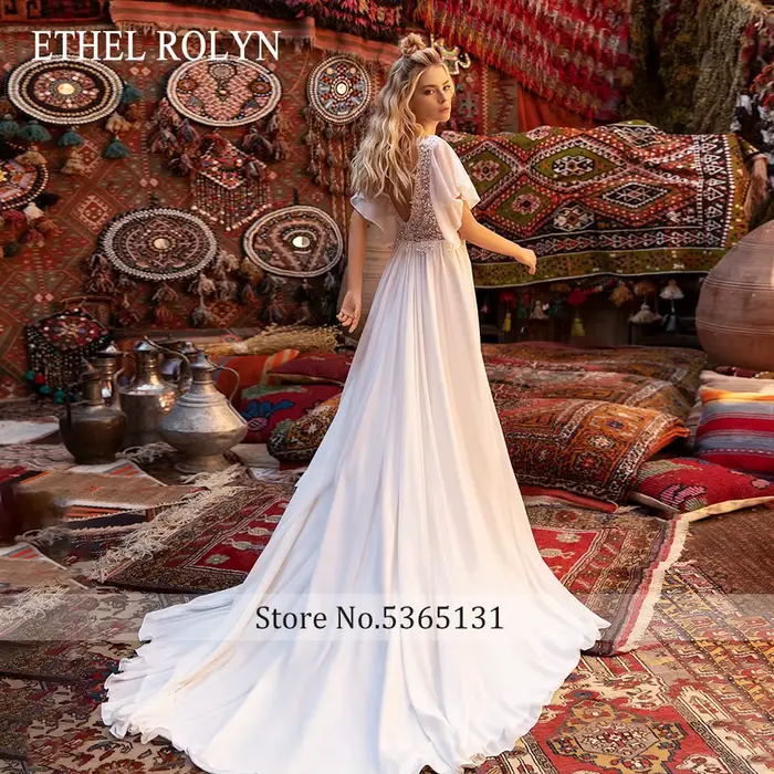 ETHEL ROLYN robe de mariée sirène Chic paillettes col en v Appliques