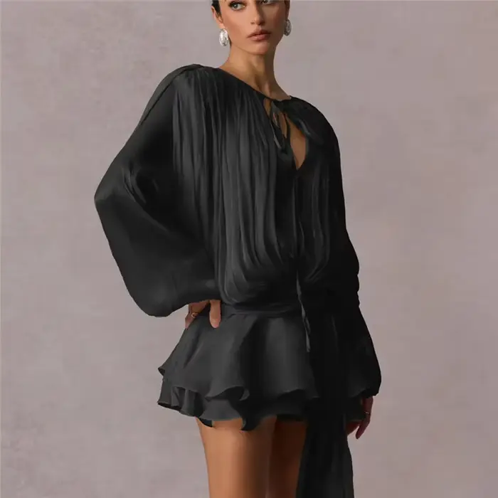 Robe mini élégante Gaono coupe trapèze à lacets pour fête manches évasées mode féminine soirée d'été automne