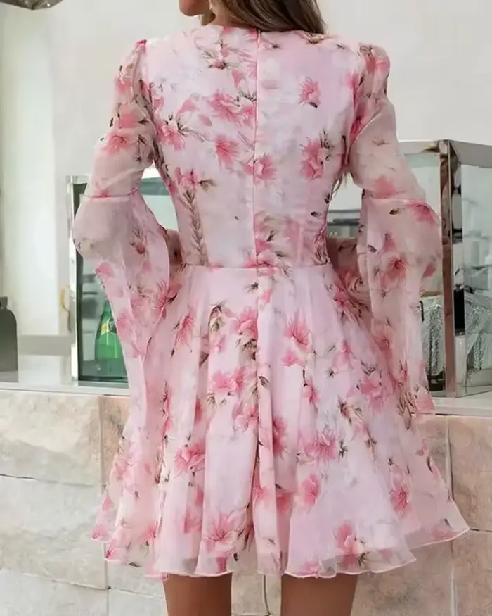 Robe FiLiFiTi en polyester imprimé fleuri col en V pour femmes occasions spéciales été printemps mini pull décolleté chic des prairies