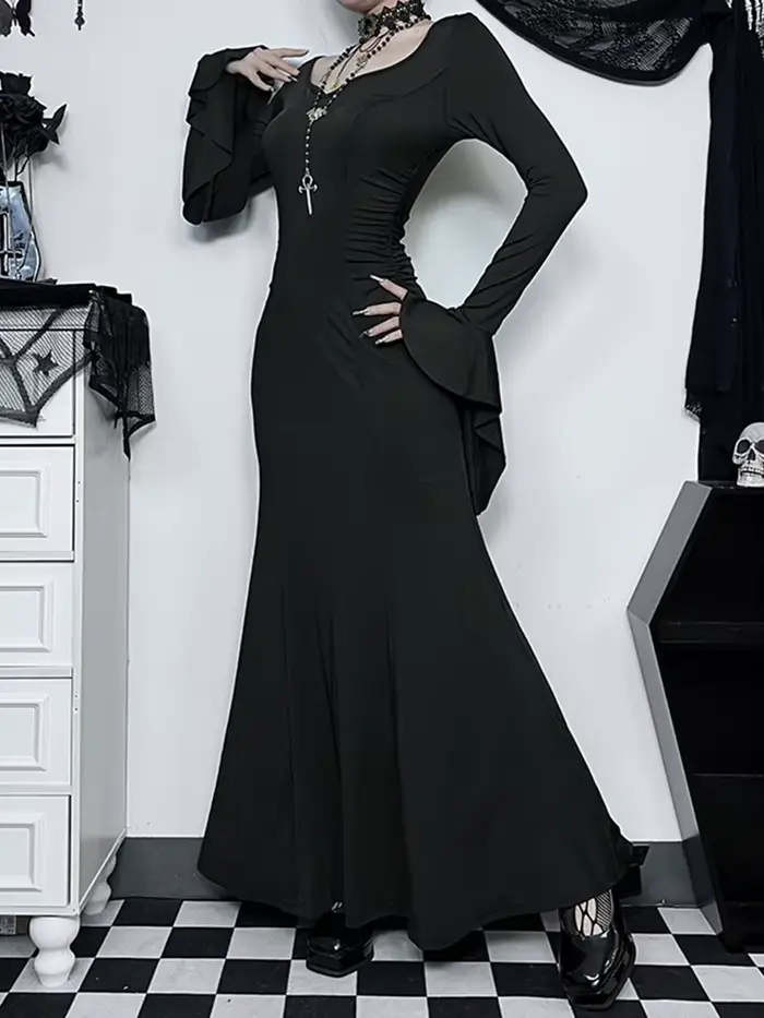 Robe gothique élégante pour femme sirène d'été slimmée inspirée de la famille adams pour halloween et autres occasions spéciales