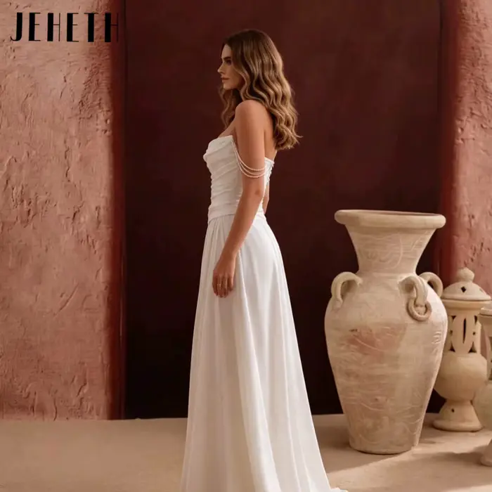 Robe de mariée sirène en polyester avec traîne courte, corsé intégré, dos nu et fermeture éclair, pour femmes grandes tailles et enceintes, adapté pour les mariages, fiançailles et second looks