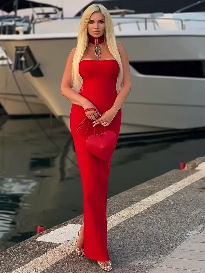 Robe de Soirée Femme Dos Aux Éligante Maxi Bandage Sans Manches Occasions Spéciales Nouvelle Collection Automne Hiver 2024