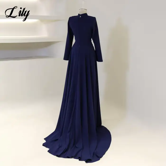 Lily bordeaux robes de bal élégantes col haut manches longues