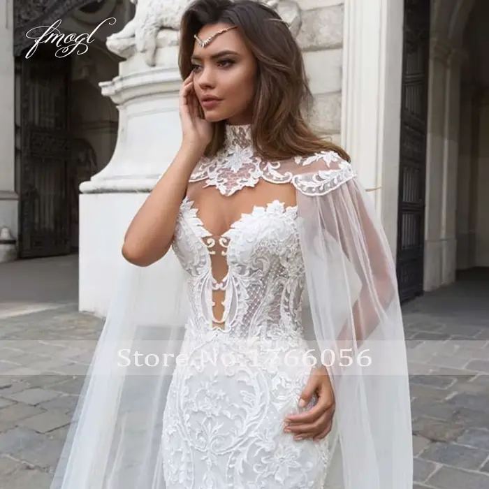 Robe de mariée sirène en dentelle personnalisée, élégante avec train de cour pour femmes, occasion de mariage traditionnel et cérémonies bohémiennes