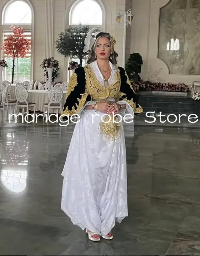 Robes de soirée noires et blanches pour mariée albanaise, robes de célébrité, deux pièces, caftan ma