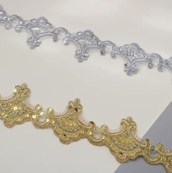Délicat 3Yards Glittter 4 couleurs robe de mariée paillettes dentelle Applique fil d'or Guipure or d