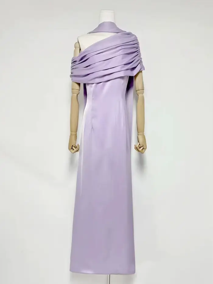 VGH robe de soirée formelle solide pour femmes col diagonale épaules dénudées taille haute robes Maxi élégantes avec ruban femme
