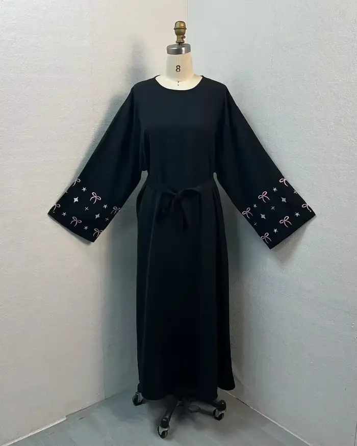 Robe longue arabe pour femmes musulmanes Ramadan, caftan modeste, broderie de nœud, Maroc, Abayas de