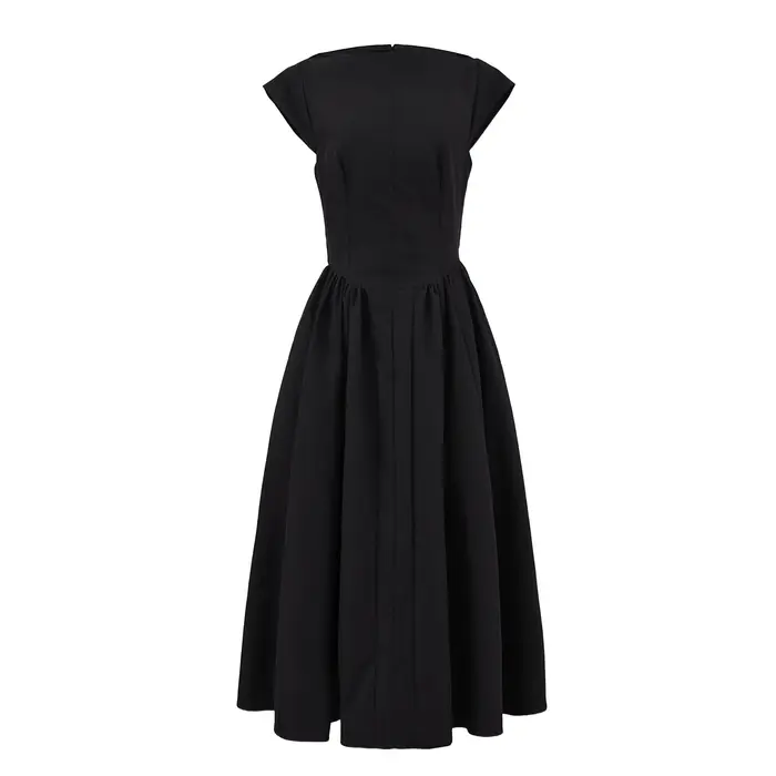 Robe mi-longue taille basse à manches courtes pour femmes