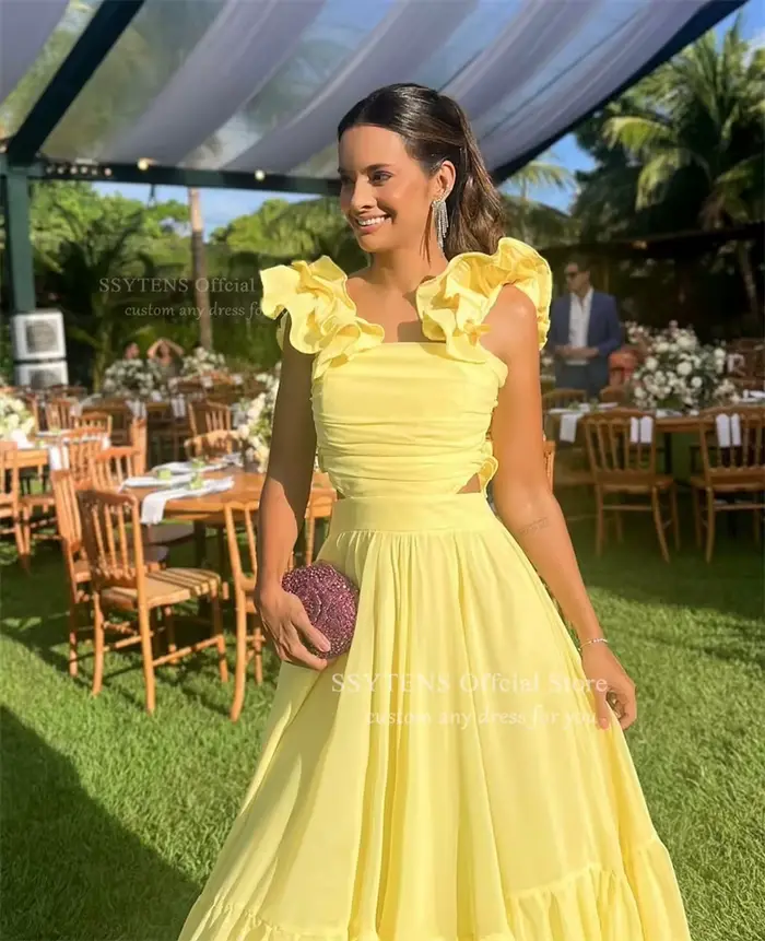 SSYTENS robes de soirée en mousseline de soie jaune pour femme
