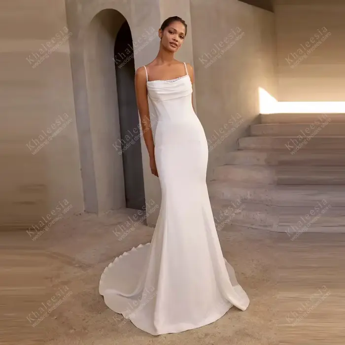 Robes De mariée simples en Satin, bretelles Spaghetti, Robes pour fête formelle, glamour, personnali
