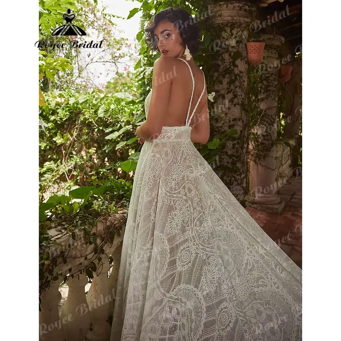 Robe de mariée en dentelle bohème à manches longues pour femmes