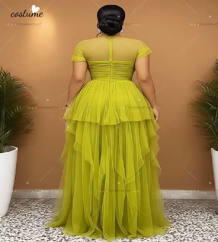 Charmante robe de soirée sirène vert citron