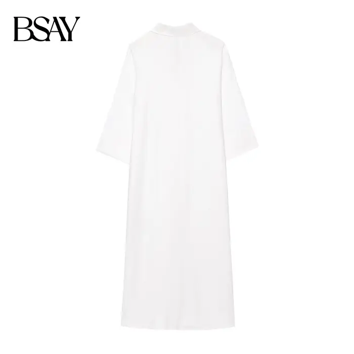 Robe BSAY en polyester pour femmes, style bureau, col rabattu, boutonnage simple, longueur cheville, pour soirées et occasions spéciales