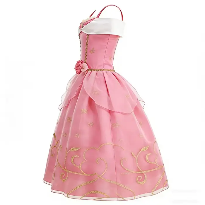 Robe de princesse en tulle brodé rose sur le thème d'Aurora pour filles