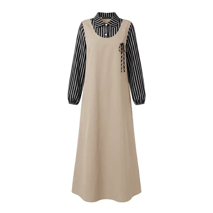 Robe Abaya musulmane ZANZEA pour femmes, robe longue maxi à rayures et patchwork, robe décontractée 