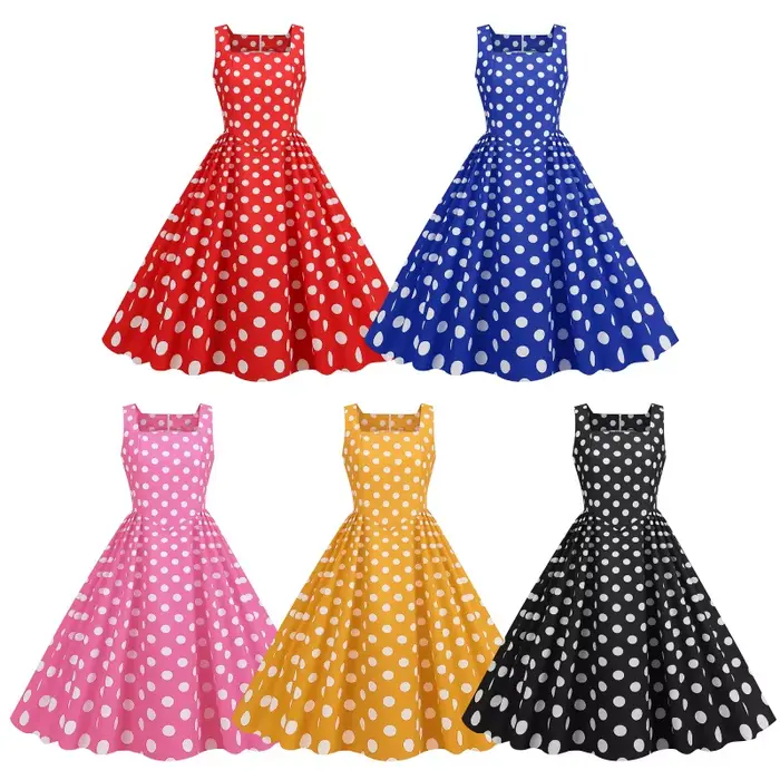 Robe midi élégante à pois vintage
