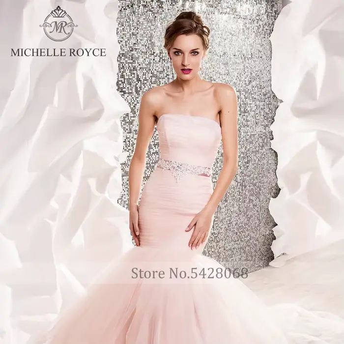 Robe de mariée Michelle Royce sirène train de chapelle perles cristal dos à lacets pour femmes élégantes occasions spéciales