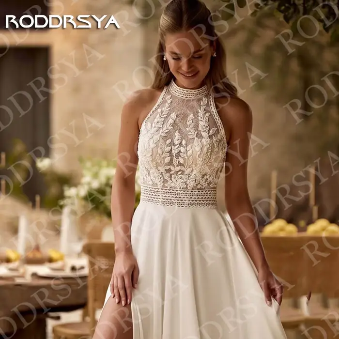 RODDRSYA 2026 robe de mariée bohème dos ouvert dentelle licou cou haute fente une ligne robes