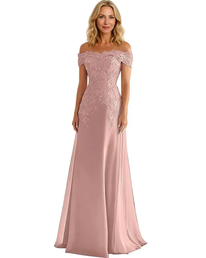 Robe de mère de la mariée en mousseline de soie avec dentelle élégante pour soirée et cérémonies importantes