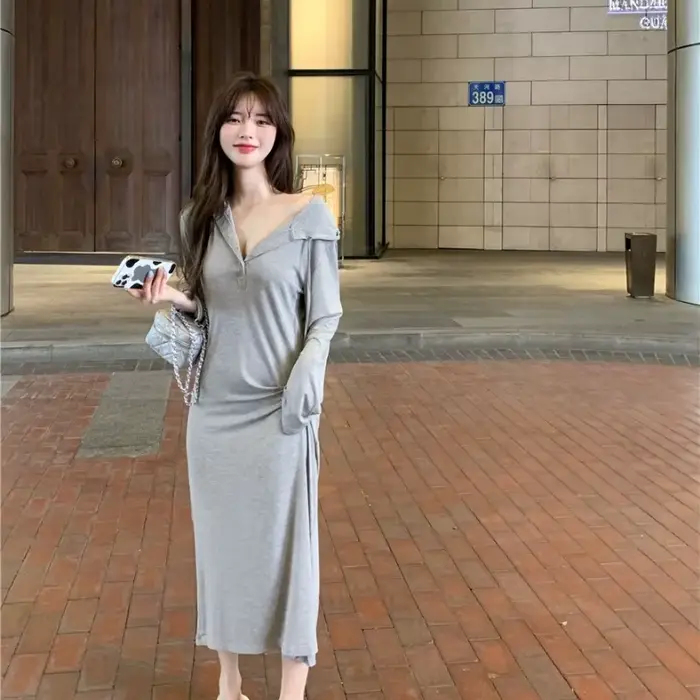 Robe décontractée d'été ample à capuche, col demi-ouvert, nouvelle jupe Slim paresseuse pour femmes