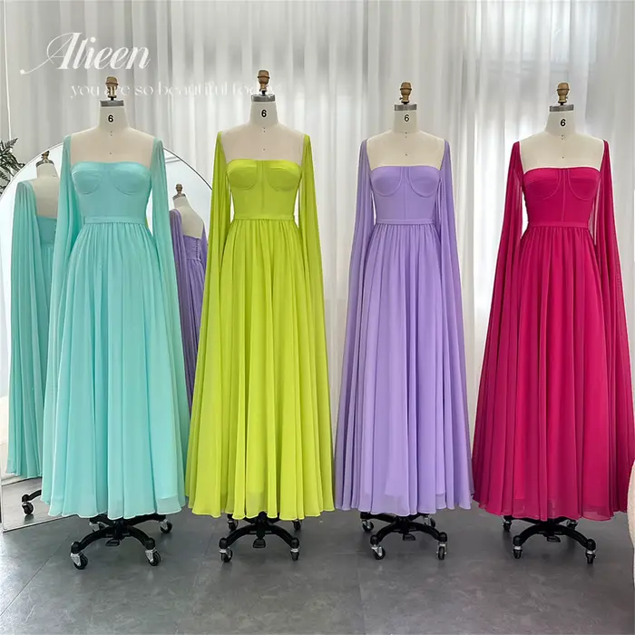 Aileen-Robe de Soirée Jaune Citron avec Manches Cape pour Femme, Tenue Élégante de Style Saoudien, Dubaï, Mariage, Personnalisée