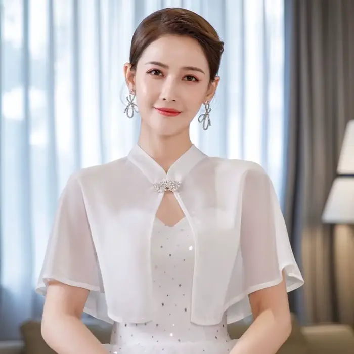 Robe de mariée en polyester multifonctionnelle avec châle transparent pour femmes, idéale pour mariages, soirées et autres occasions spéciales
