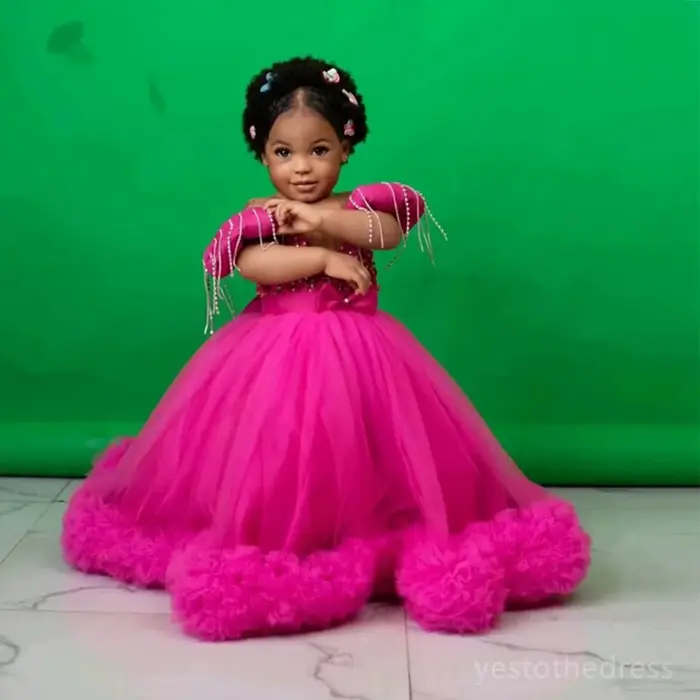Po-Robe de Princesse en Tulle à Fleurs Faites à la Main