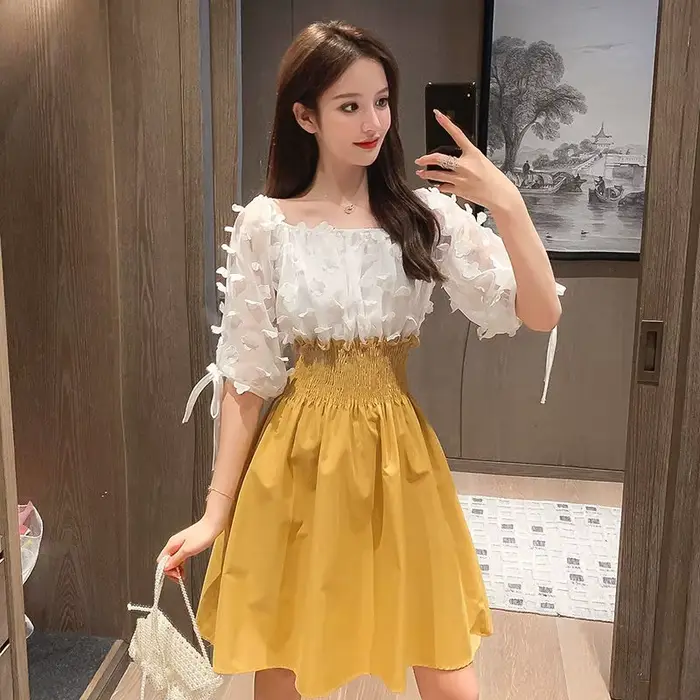 Robe sexy junior tricotée en polyester et nylon avec broderie col en V pour femmes occasions spéciales