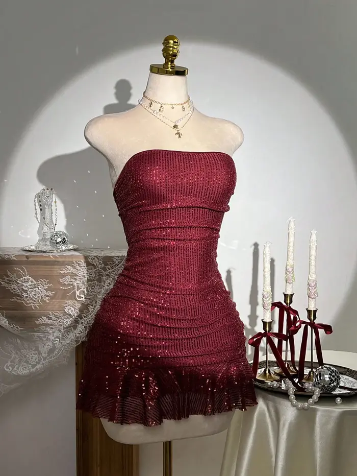 Robe tube asymétrique à sequins brillants pour femme