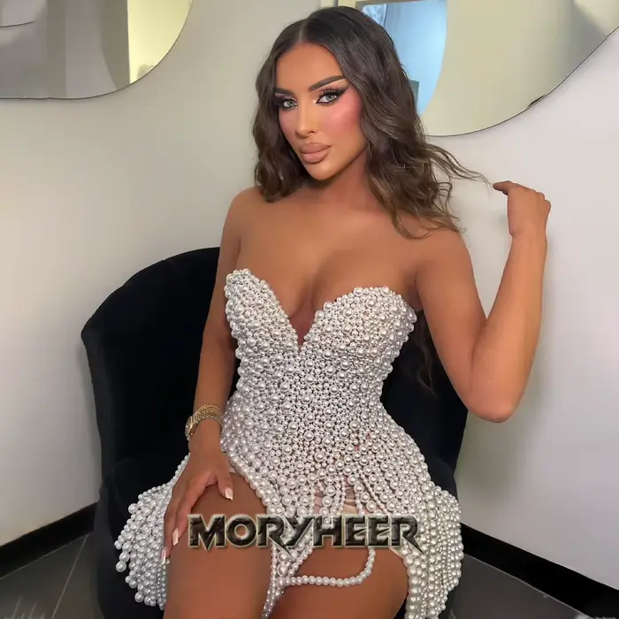 MORYHEER glamour perles robe De Cocktail Mini pour adolescent chérie sans manches sur mesure robe De