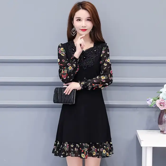 Robe florale élégante pour femmes ample avec manches longues pour printemps et automne 2025 occasions spéciales