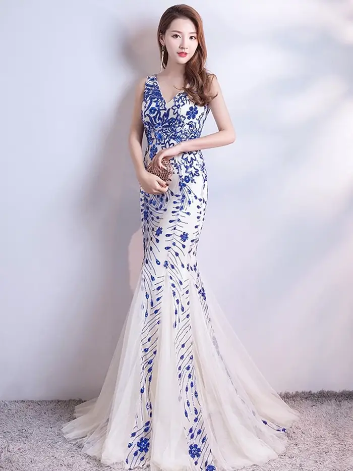 WomenSleveless robes De soirée élégante sirène Robe formelle tulle paillettes Robe De bal dentelle Robe De Soriee longue Robe De soirée
