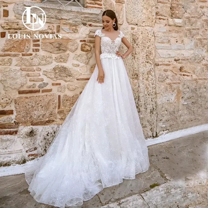 Modis-Robe de mariée A-ligne avec appliques en dentelle perlée délicate, robe de patients chérie dos