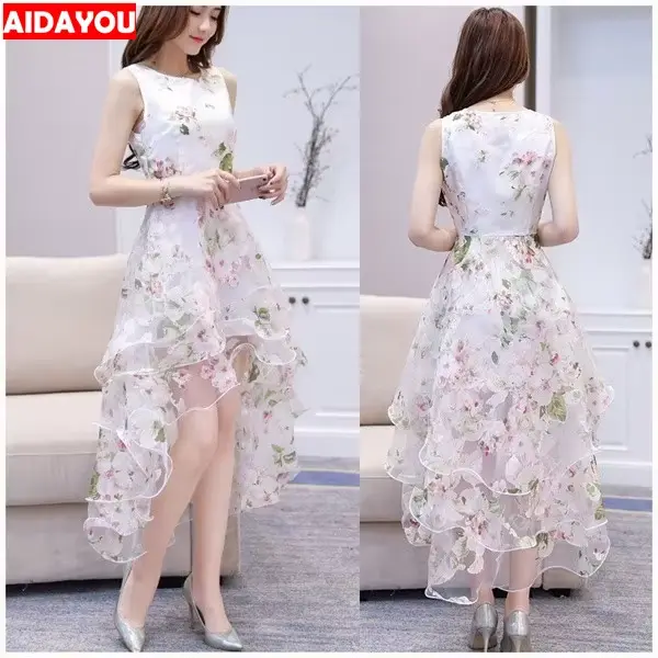 Robe longue bohème imprimée floral sans manches pour femmes occasions spéciales été style sirène