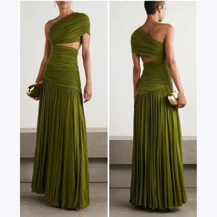 Robe de soirée verte élégante asymétrique à une épaule sans manches pour femmes occasions spéciales晚会礼服绿色优雅不对称单肩无袖女士晚宴场合专用