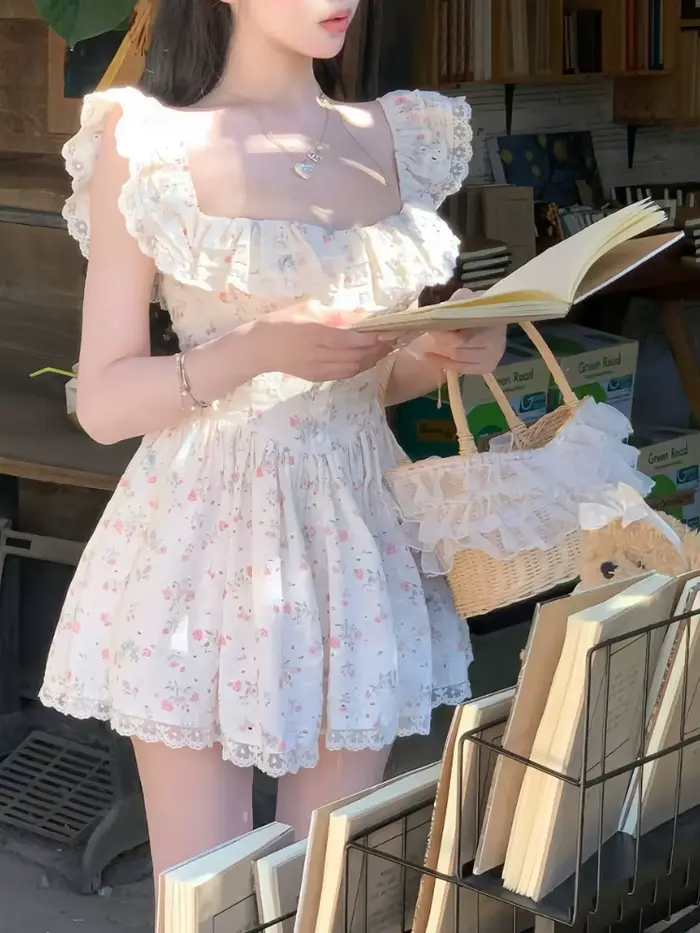 Robe française élégante à fleurs pour femmes, Slim, douce, pur désir, robes courtes Y2k, nouvelle mo