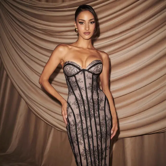 Robe longue élégante sans bretelles en dentelle pour femme, robe de soirée sexy avec corset, robe ma