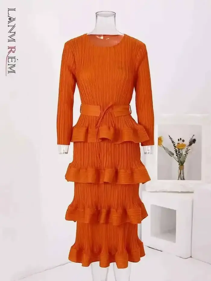 Lanmrem-Robe de soirée plissée à volants pour femmes