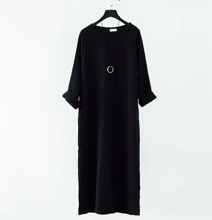 Robe vintage pour femme automne 2026, robe rétro en lin à manches longues, robe décontractée ample e