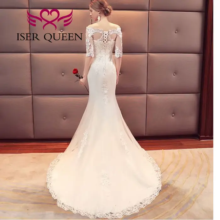 Robe de mariée personnalisée ISER QUEEN style sirène avec train de chapelle et décoration en dentelle et perles pour femmes occasions spéciales
