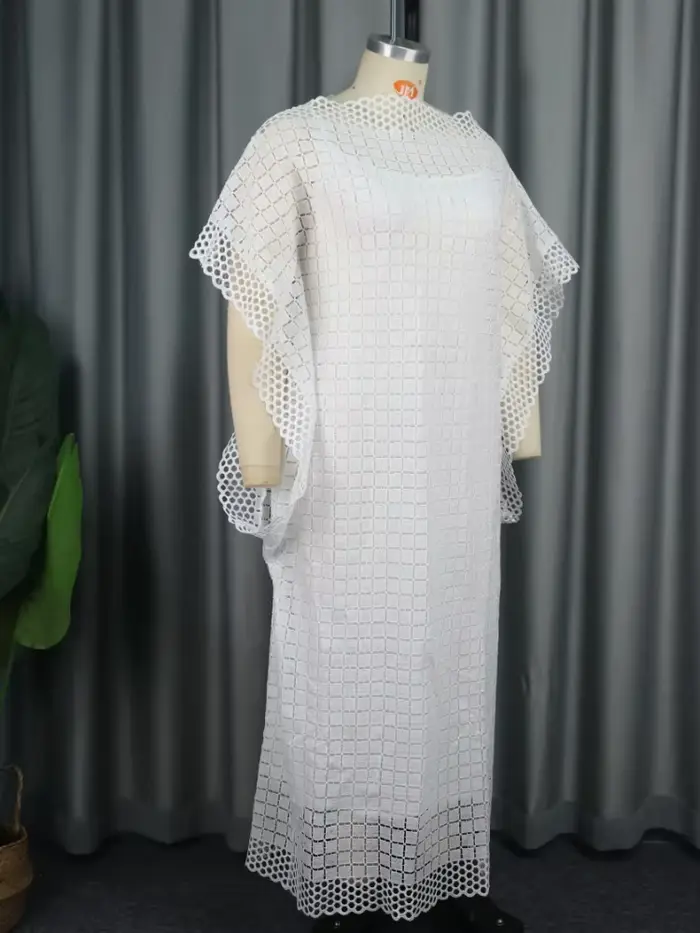 Robe maxi blanche en dentelle pour femmes élégante manches trois quarts pour mariage demoiselle d'honneur fêtes occasions spéciales