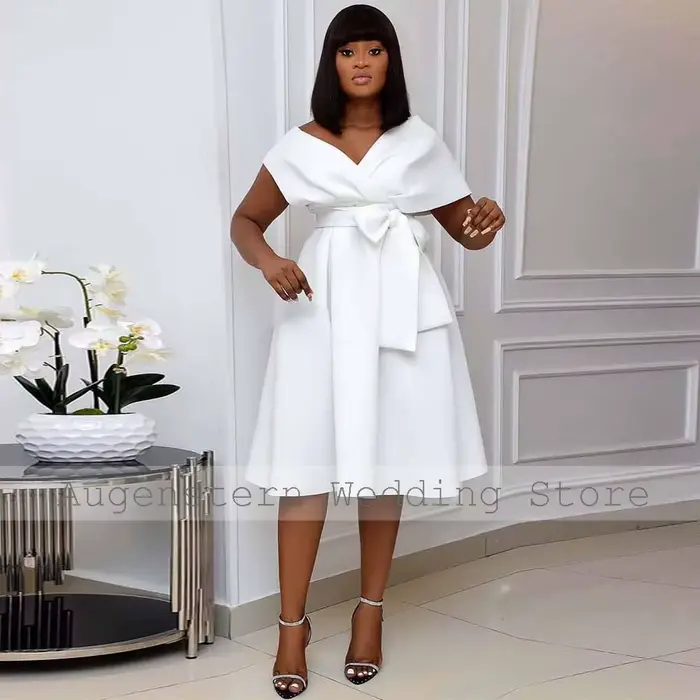 Irritation y-Robe trapèze en jersey à col en V pour les occasions, robes de soirée de mariage, blanc