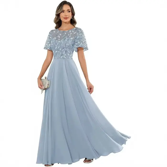 Robe longue en tulle à appliques florales pour femme