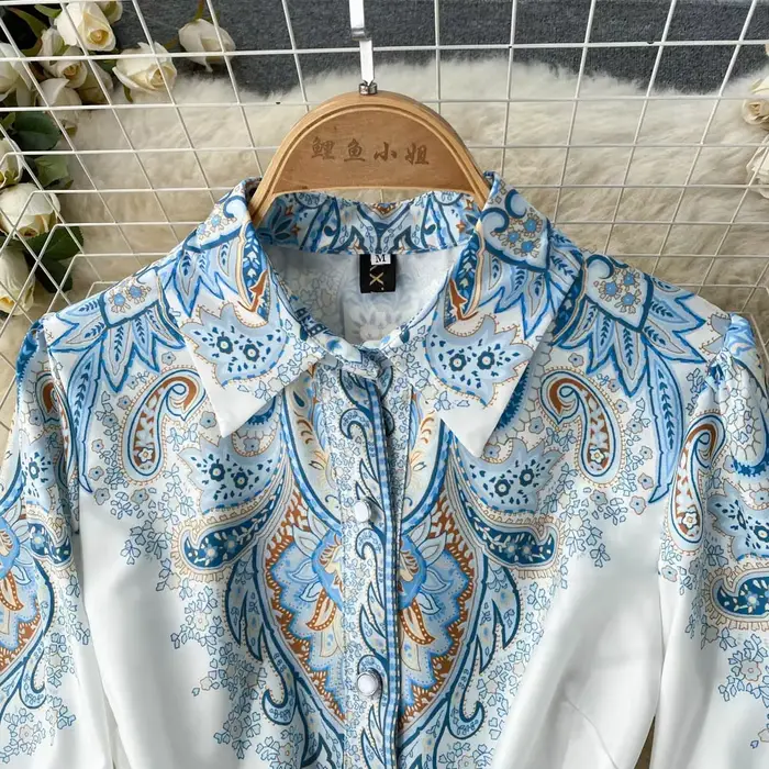 WEIN femmes bleu robe florale Vintage à manches longues printemps jupe de haute qualité formelle décontracté élégant fête anniversaire piste Vestido