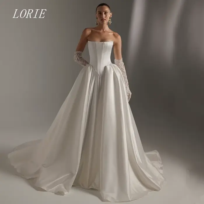 LORIE Robe de mariée de luxe coupe A-line, style minimaliste, sans bretelles, élégante, personnalisa