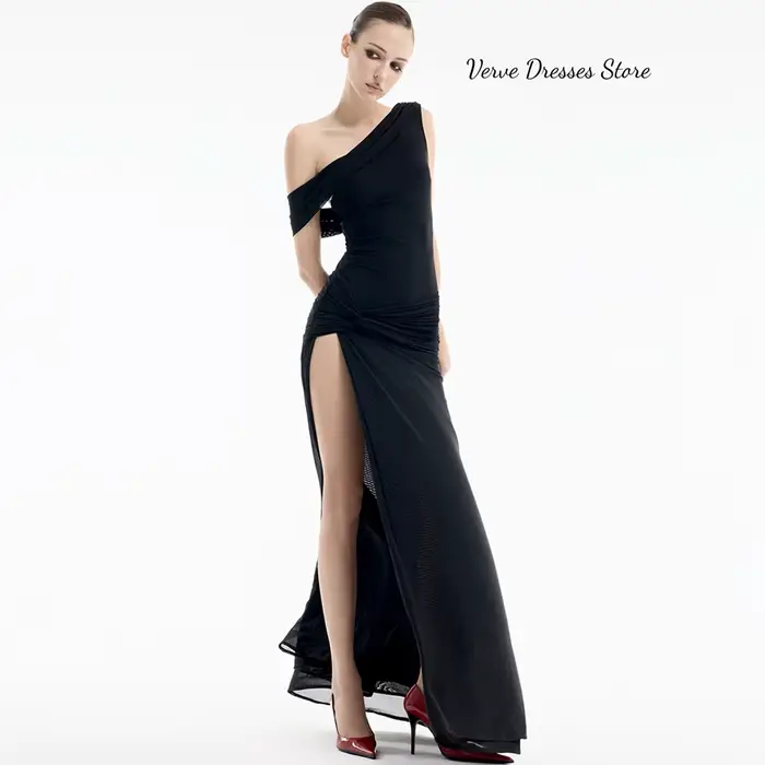 Robes de soirée sur mesure en mousseline noire coupe trapèze