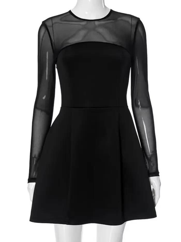 Robe noire transparente en maille pour femme