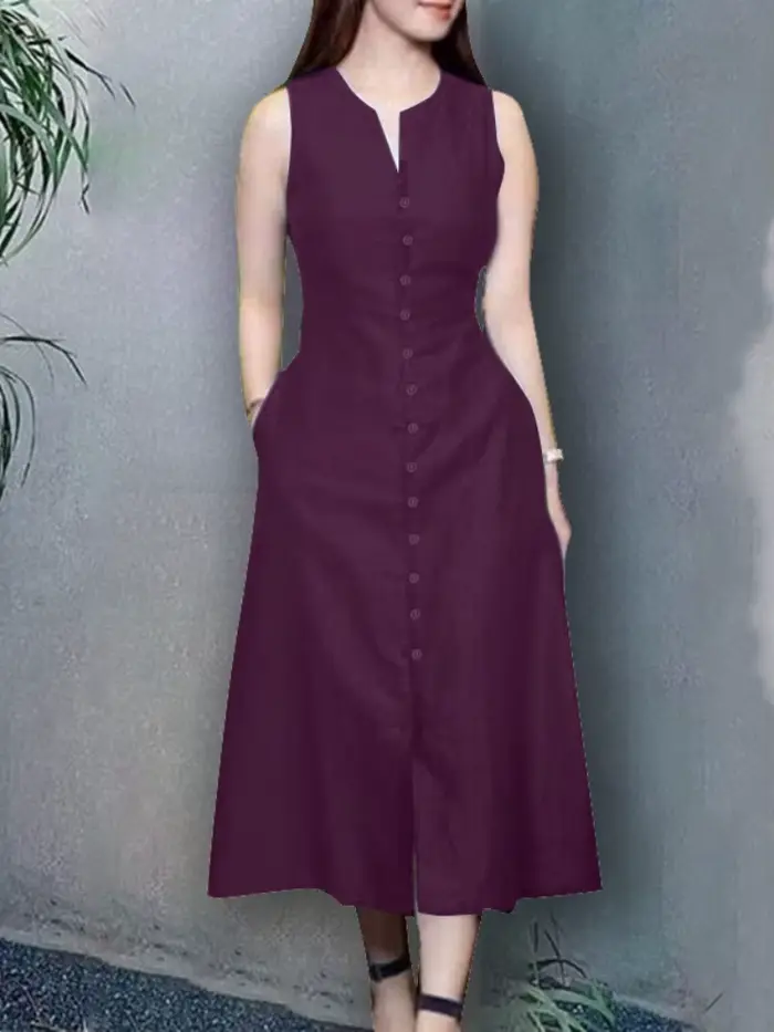 Robe d'été ZANZEA col en V élégante sans manches pour femmes occasions spéciales été automne famille mariage vacances travail