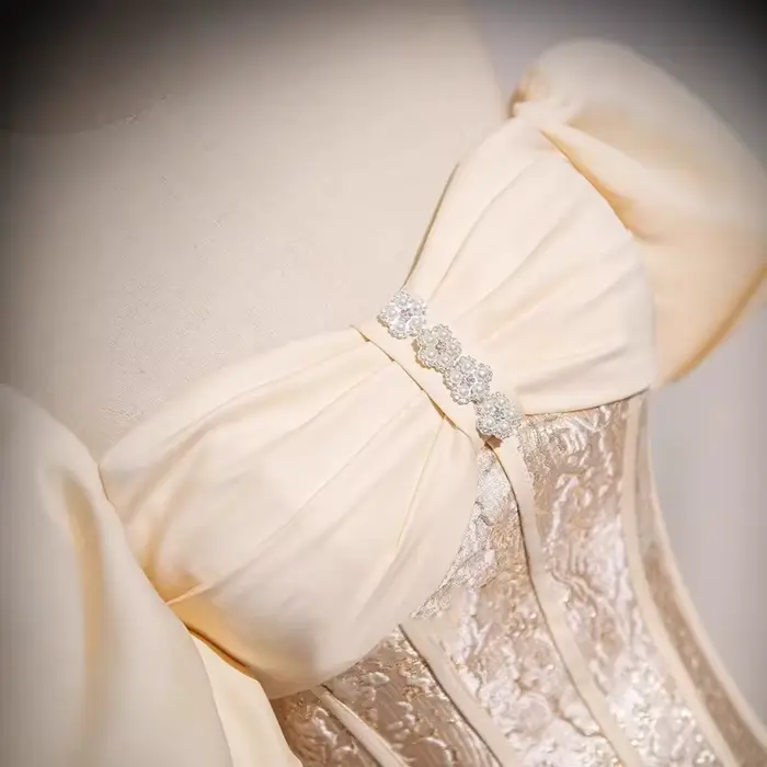 Robe de bal de fiançailles française champagne sans manche pour femmes, silhouette une épaule, pour cérémonies de mariage et occasions spéciales